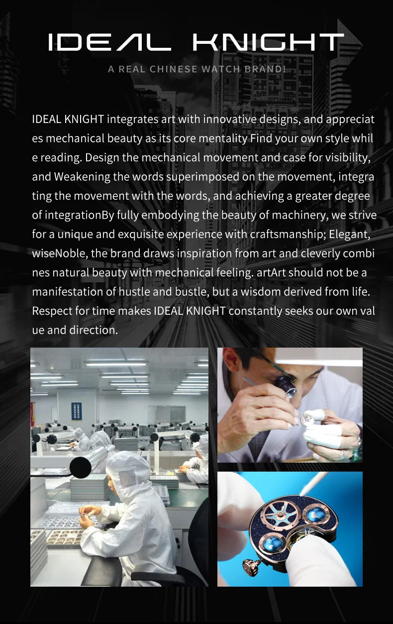 IDEAL KNIGHT Top Brand Luxruy Mens Watch Advanced Tourbillon Automatic Mechanical Watch Waterproof Luminous Dual Region Time