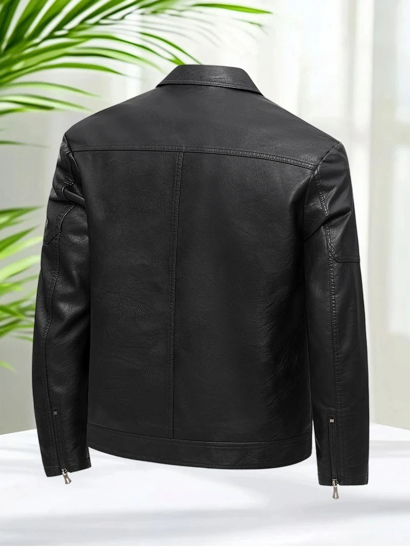 Men’s PU Leather Jacket Classic Faux Leather Coat Slim Fit Casual Motorcycle Biker Outerwear with Zipper Pockets for Autumn