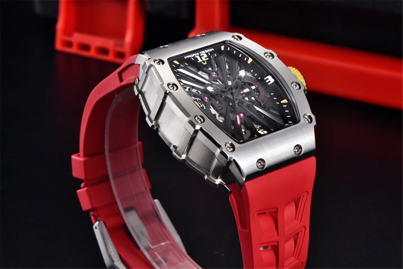 PAGANI DESIGN New VH65 Watch For Men Skeleton Quartz Wristwatch Sapphire Glass Silicone Original Luxury Men Watch Gift With Box
