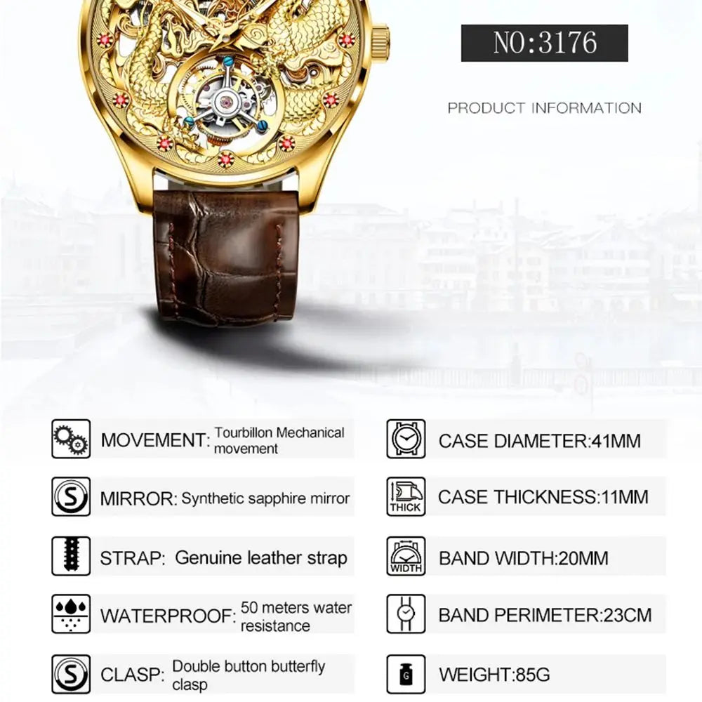 OUPINKE 3176 Luxury Men Original Fully Automatic Watch Swiss Certified High end Mechanical Watch Leather Strap Waterproof Watch