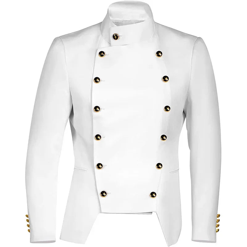 Black Men's Double Breasted Suit Coat Men Vintage Medieval Steampunk Jacket Gothic Military Blazer Victorian Performance Costume