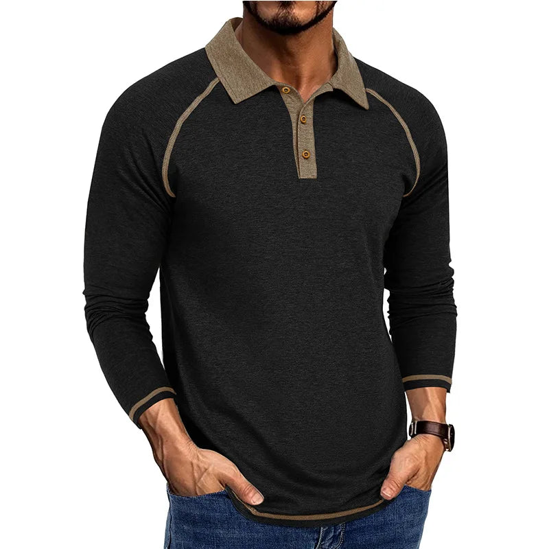Men's Long Sleeve Polo Shirt Casual Turn Down Collar T Shirt for Men Autumn Tops Available in Multiple Colors