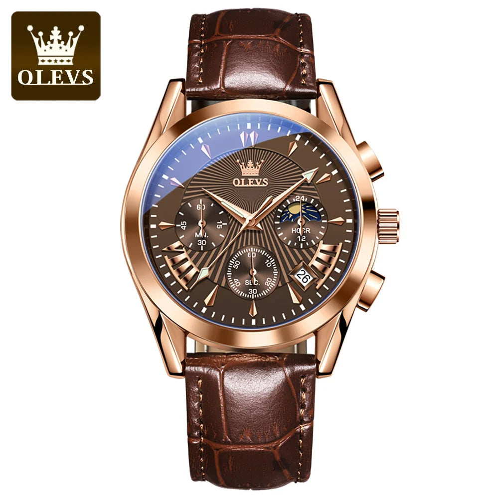 OLEVS Original Luxury Brand Men's Watches High Quality Waterproof Quartz Watch for Men Fashion Leather Strap Man Wristwatch