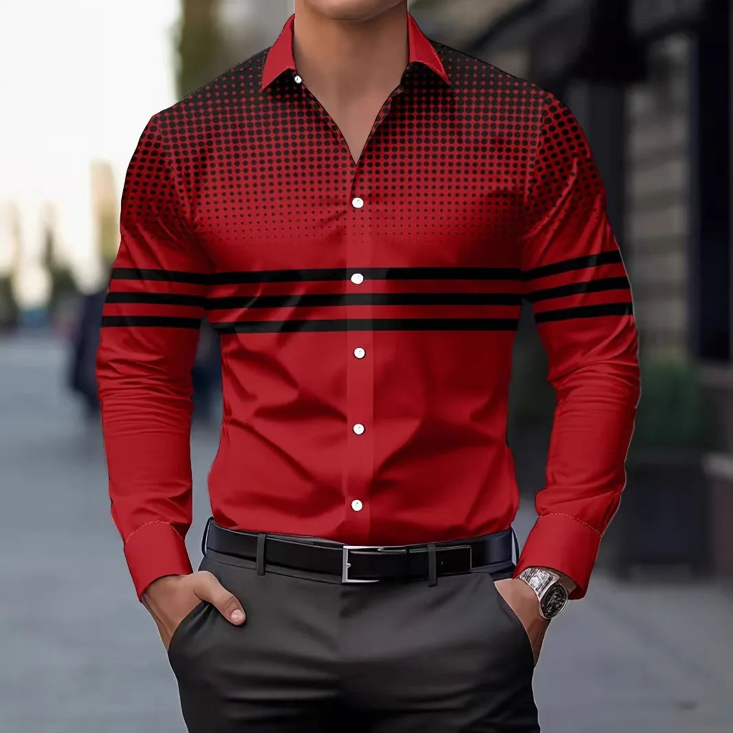 Fashionable Men's Long Sleeve Shirt Breathable Casual Button Striped Vintage Cowboy Western Long Sleeve Shirt
