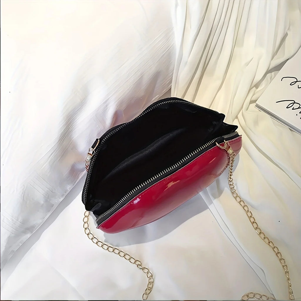 1pc Niche Red Lip Shaped Chain Bag, Novelty Mini Shoulder Bag, Women's Stylish Zipper Bag