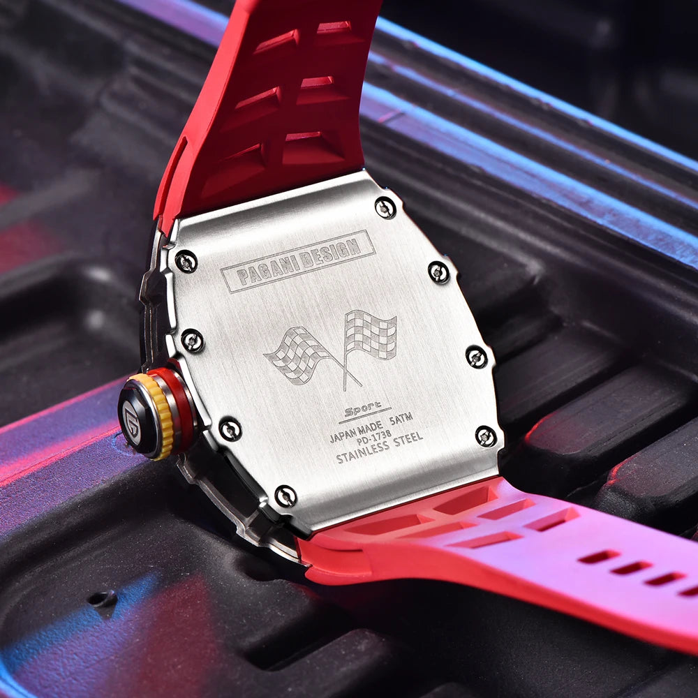 PAGANI DESIGN New VH65 Watch For Men Skeleton Quartz Wristwatch Sapphire Glass Silicone Original Luxury Men Watch Gift With Box