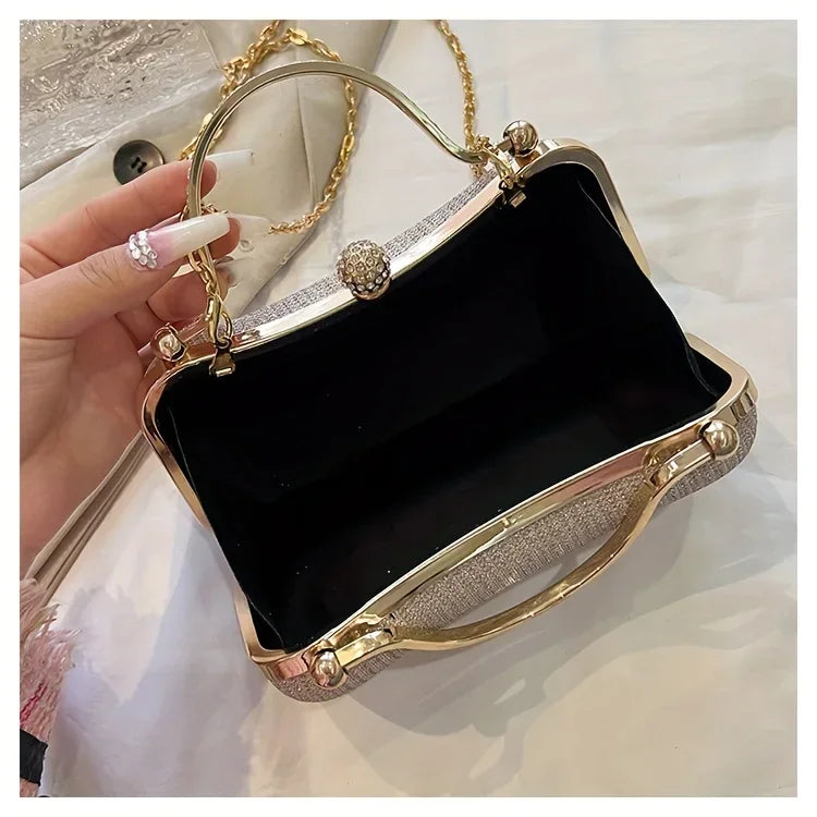 Shiny Mini Evening Bag, Rhinestone Chain Purse