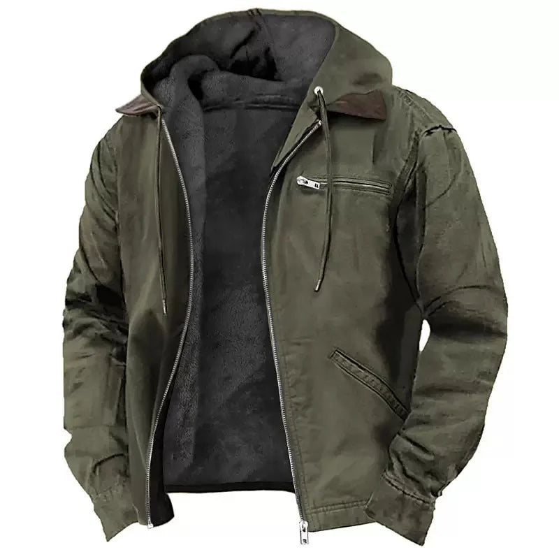 Autumn and Winter Fashion Solid Color Thickened Warm Hooded Workwear Jacket For Men Loose Sports Large Size High Quality Coat