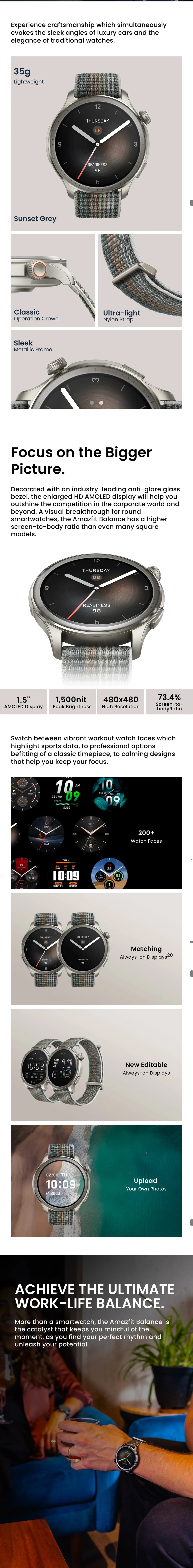 [Refurbished] Amazfit Balance 46mm Smart Watch 150+Sports Modes 14-Day Battery Dual-Band GPS SmartWatch For Android IOS Phone