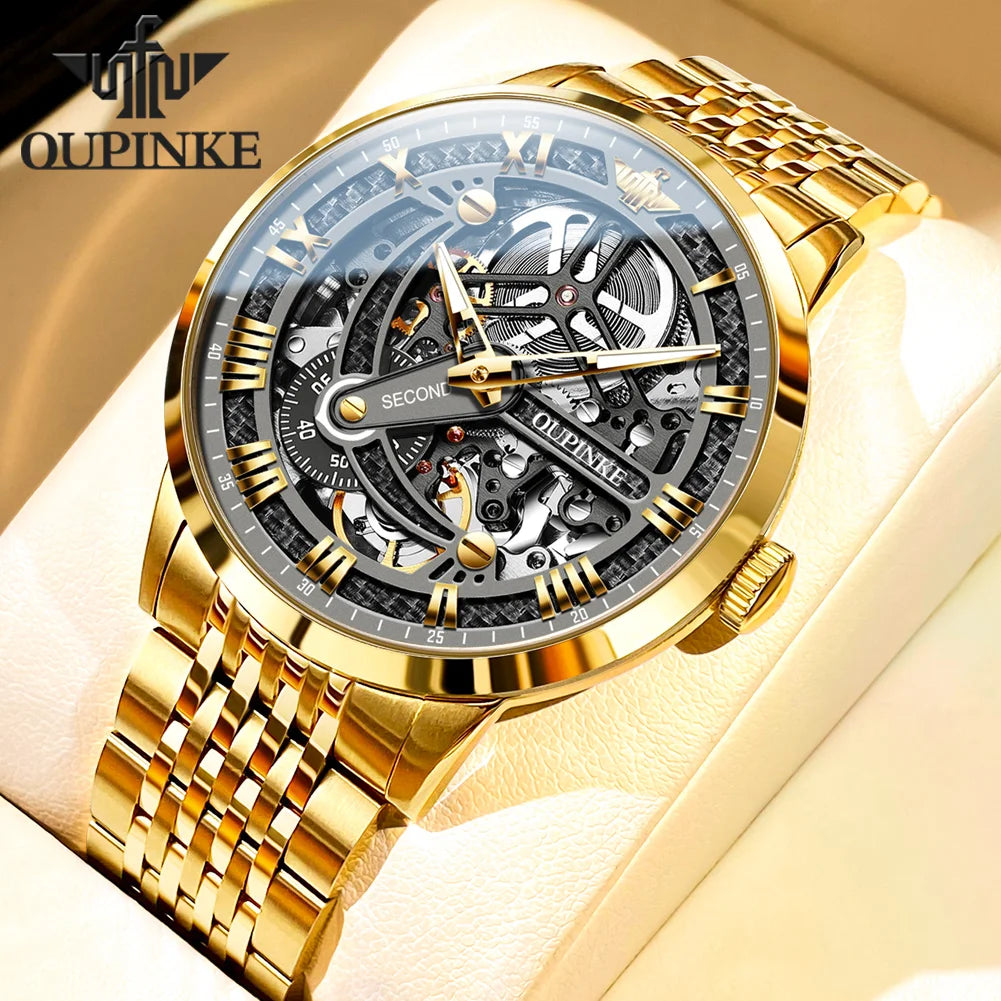 OUPINKE Great Price Reduction Luxury Brand Men Watch Gold Fully Automatic Mechanical Watch Waterproof Luminous Original Watch