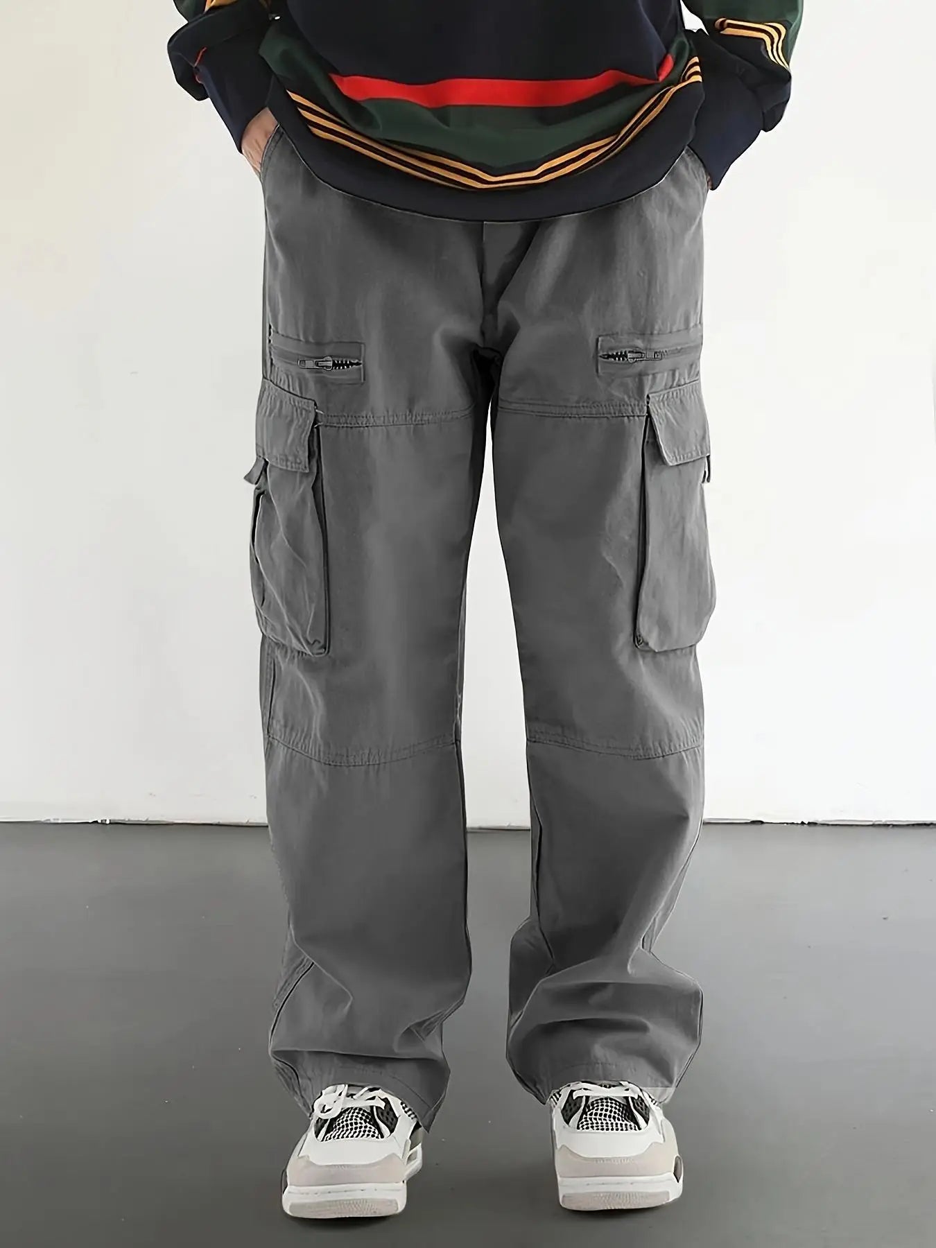Men's Regular Plain Outdoor Overalls with Drawstrings and Large Flap Pocket Pantss, Personalized Zipper Design, Suitable for Holiday, Street, Daily Leisure, Mountaineering Travel, Multi-Scenario Matchinging, Suitable for All