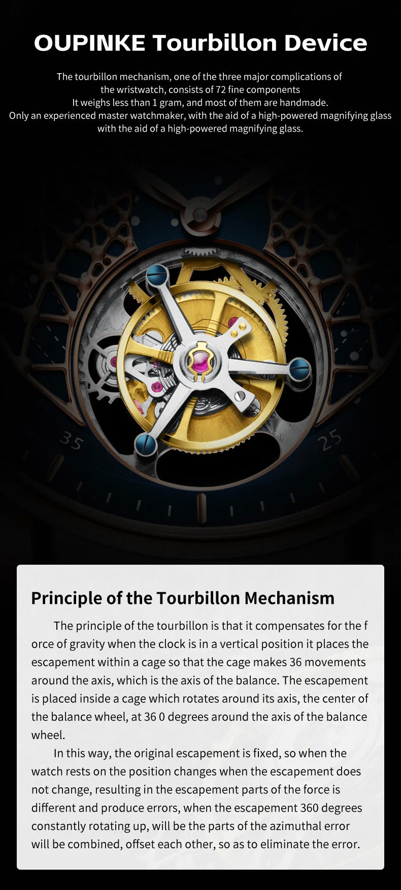 OUPINKE 8002 Watch Man Hollow Deep Waterproof Tourbillon Mechanical Watch For Men Synthetic Sapphire Mirror Fashion Hand Clock