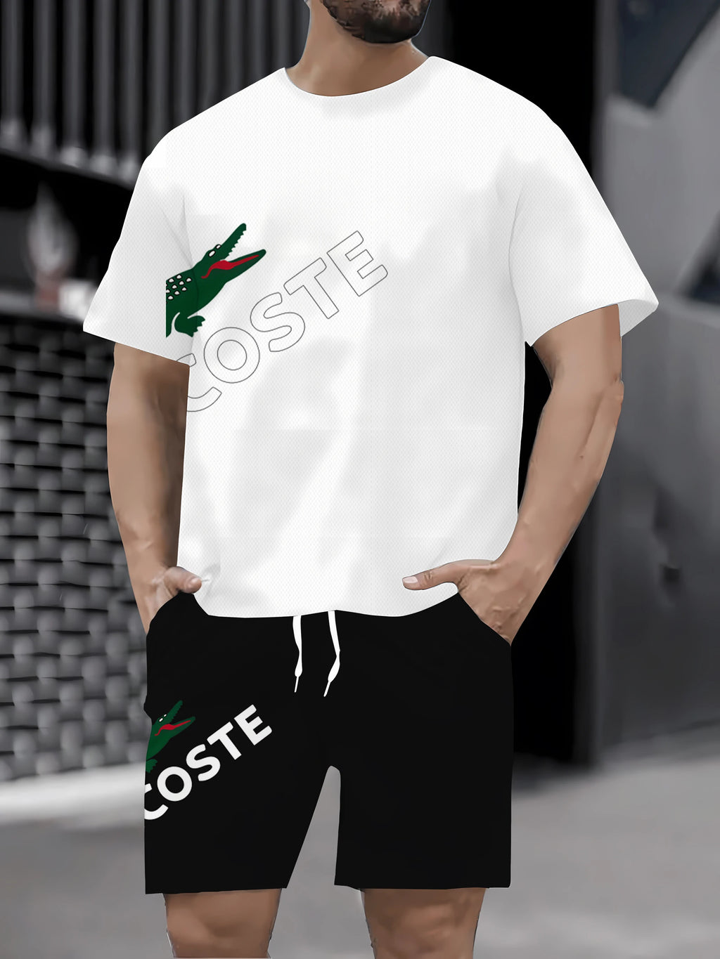 2025 summer new men's casual sports T-shirt shorts 2-piece set with letter print soft and comfortable outdoor men's clothing