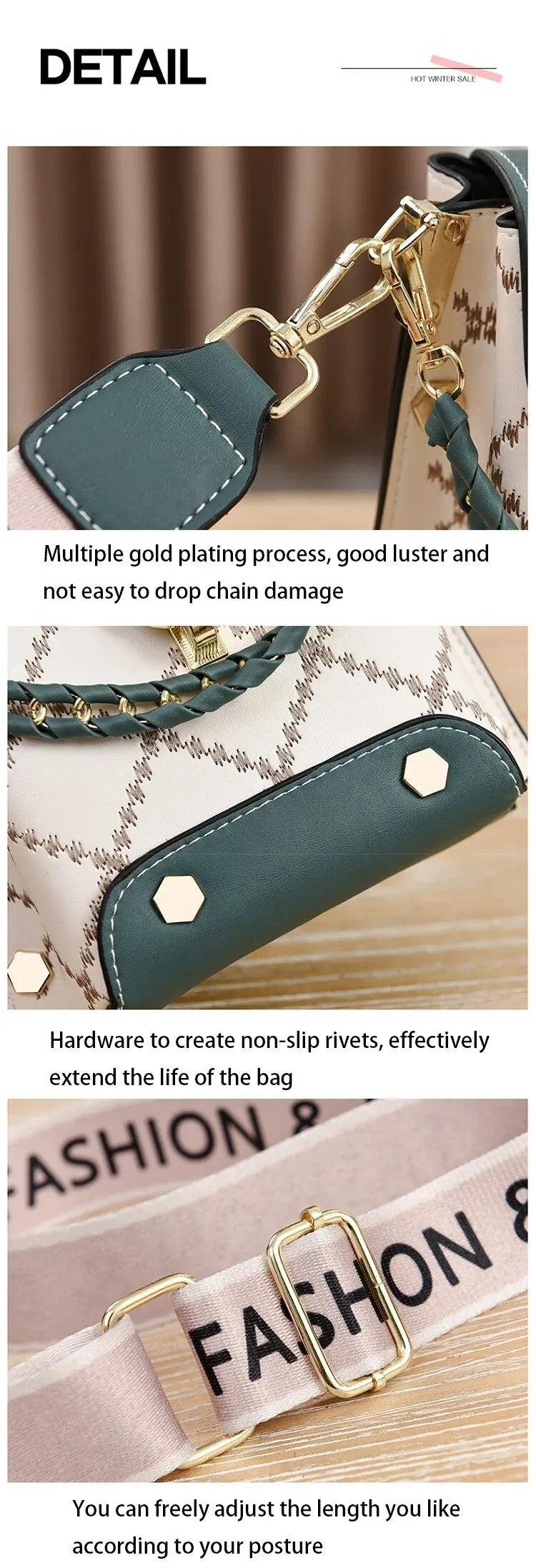 Women's Bag Chain Leather Diamond