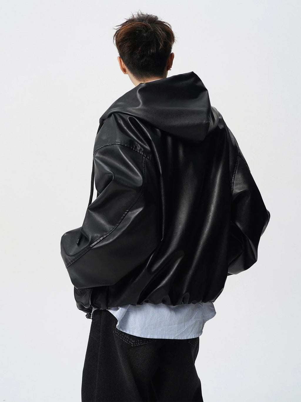 Luxury Motorcycle Leather Jacket Men's American Street Short PU Leather Clothes Trendy Retro Silhouette Hooded Jacket