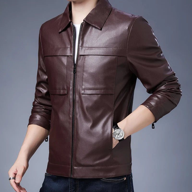 Leather Men's Coat 2024 Spring Fall New Trend Plankton Handsome Motorcycle Overcome Casual Leather Jacket Men Handsome Coat