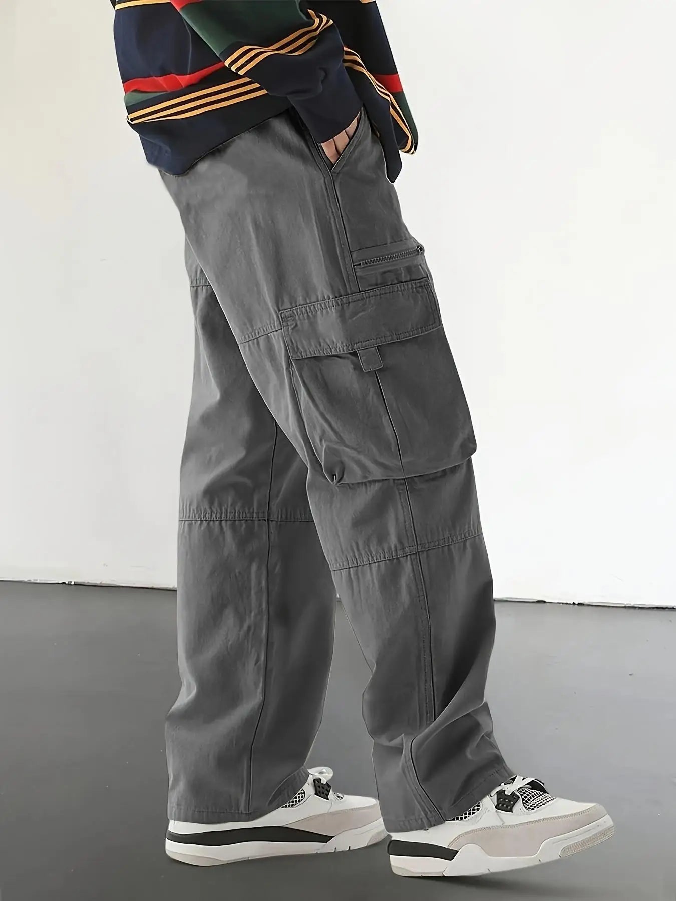 Men's Regular Plain Outdoor Overalls with Drawstrings and Large Flap Pocket Pantss, Personalized Zipper Design, Suitable for Holiday, Street, Daily Leisure, Mountaineering Travel, Multi-Scenario Matchinging, Suitable for All