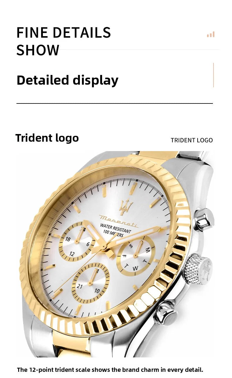 Original Maserati watches men's luxury gold fashion trend dial Shi Ying European and American business watch blue gold R88531000
