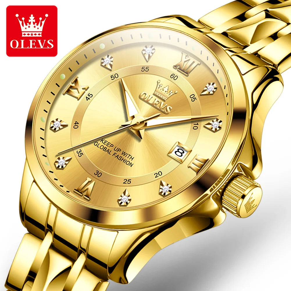 OLEVS High Quality Luxury Watches for Men Stainless Steel Dual Calendar Luminous Waterproof Quartz Fashion Business Man Watch