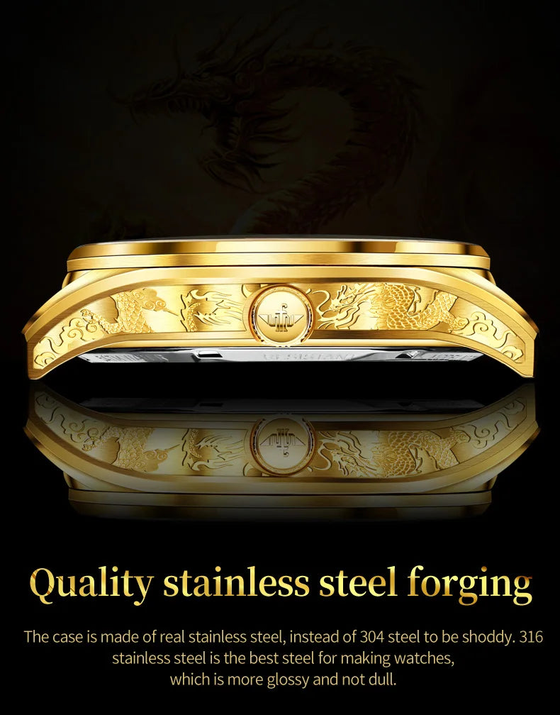 OUPINKE Factory Original Men's Watches Tourbillon movement Skeleton Gold Relief Dragon Watch for Man Top Luxury Brand Wristwatch