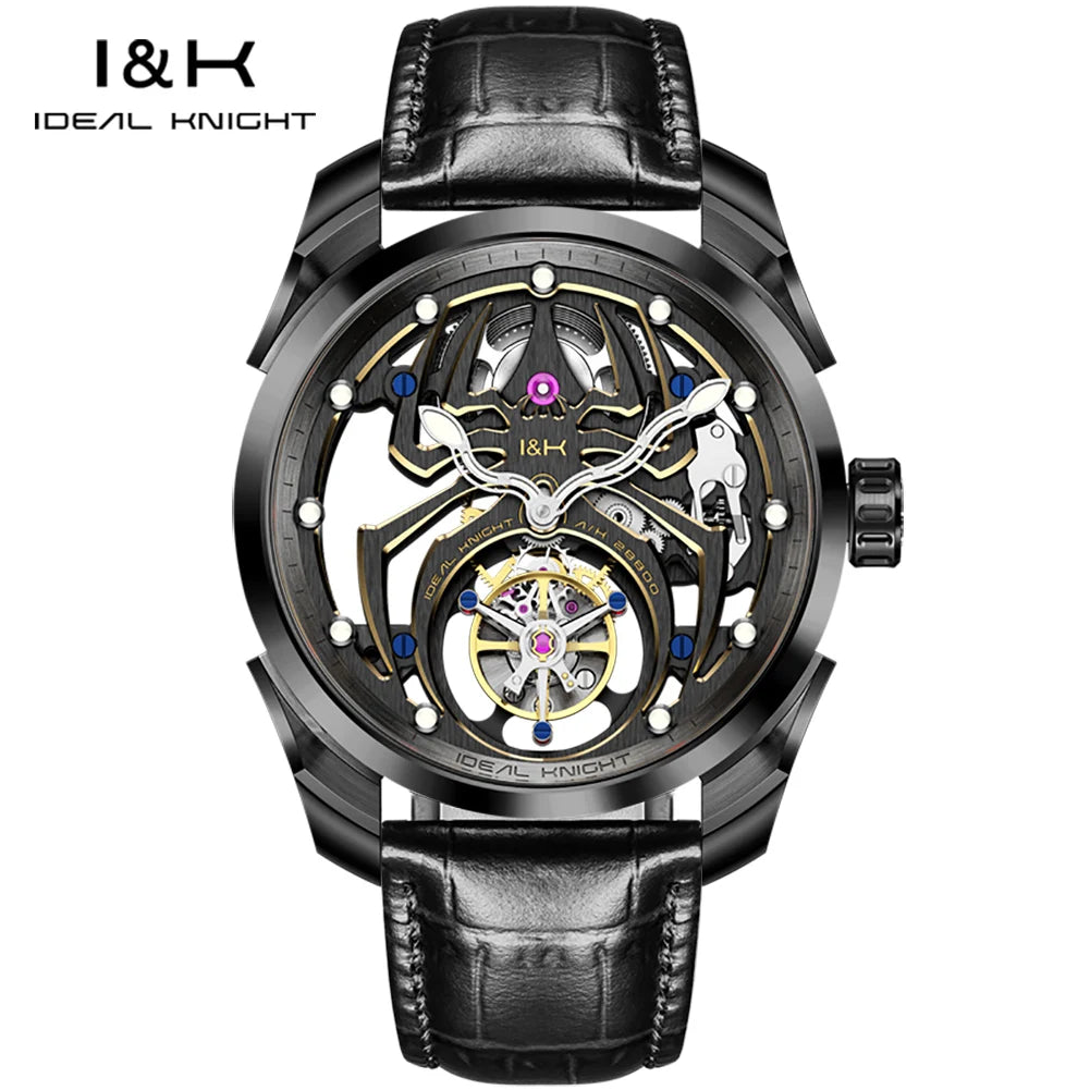 IDEAL KNIGHT 6802 Automatic Watch For Men Hollow Skeleton Mechanical Wristwatch Waterproof Tourbillon Man Watch Sapphire Mirror