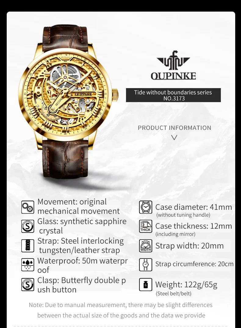 OUPINKE Great Price Reduction Luxury Brand Men Watch Gold Fully Automatic Mechanical Watch Waterproof Luminous Original Watch
