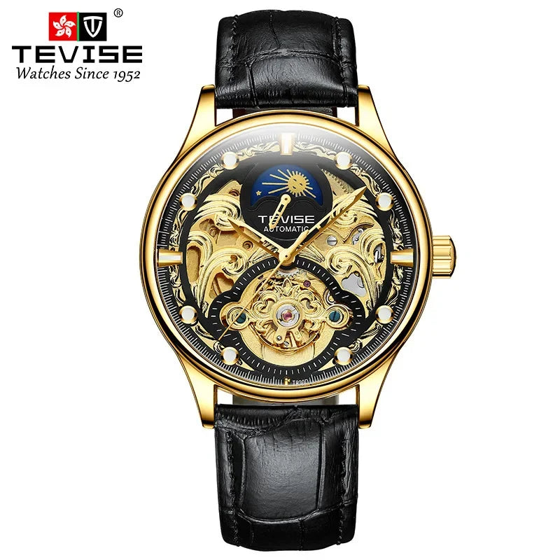 New 2025 Men's Automatic Leather Belt Watch Waterproof Business Casual Mechanical Wristwatch Hollow Design Live Broadcast Delive