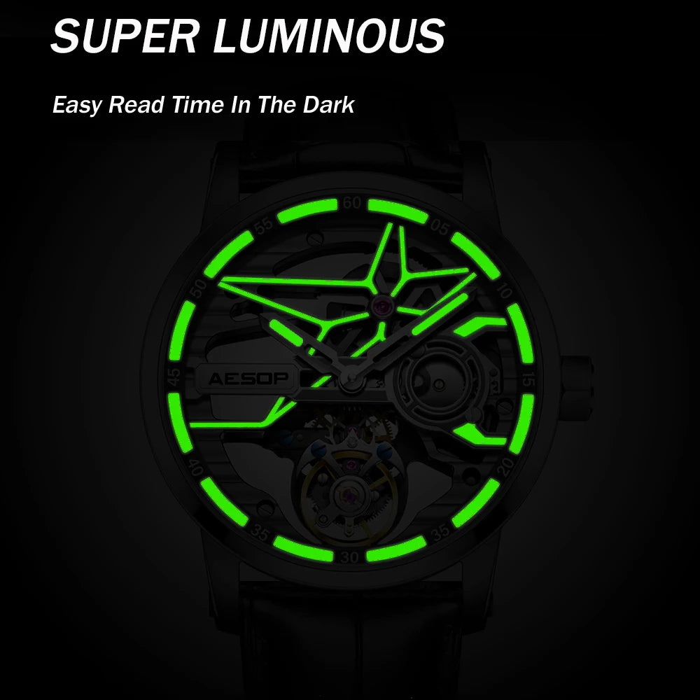 AESOP Flying Tourbillon Watch for Men Skeleton Automatic Tourbillon Movement Mechanical Wrist Watches Mens Fashion Sapphire New