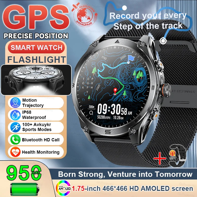New Premium GPS SmartWatch Outdoor Altimeter Barometer Swim Sports Watch IP69 Waterproof Compass Military Smart Watches For Man