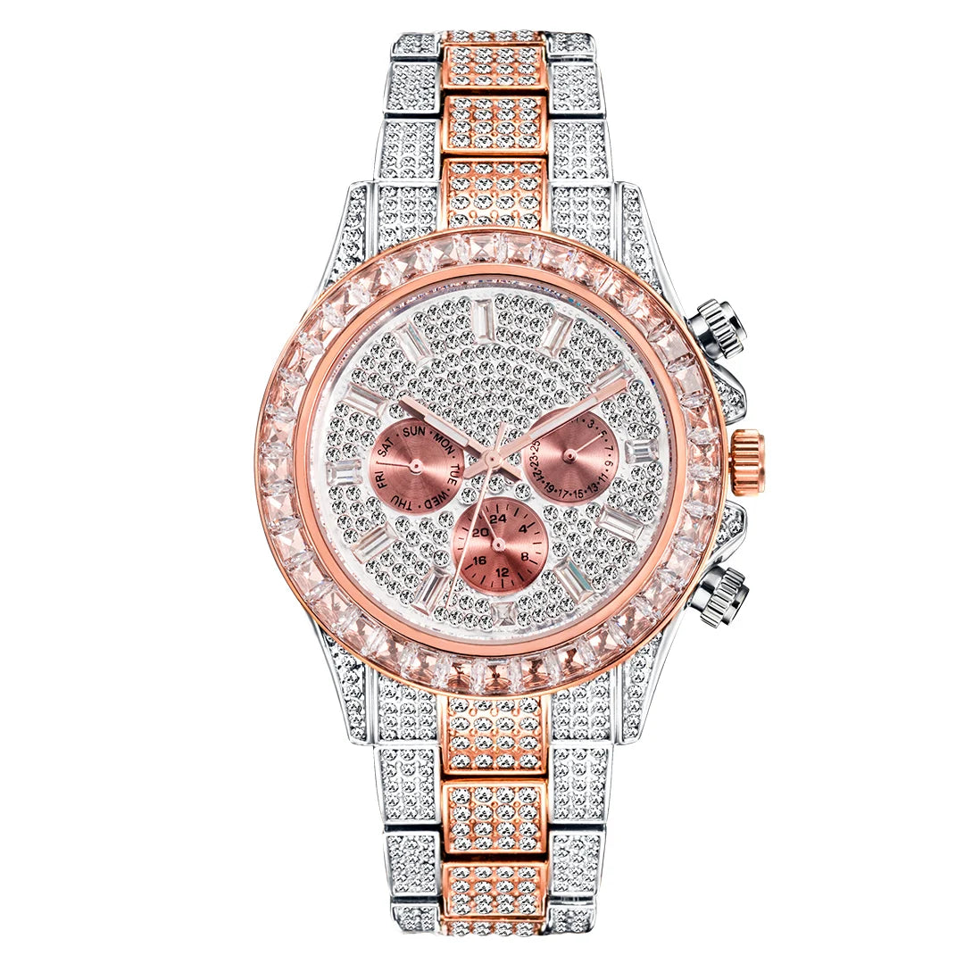 MISSFOX Blingbling Wristwatch For Men Luxury Colour Diamond Calendar Quartz Watch Hip Hop Fashion Waterproof Man Clock Hot Sale