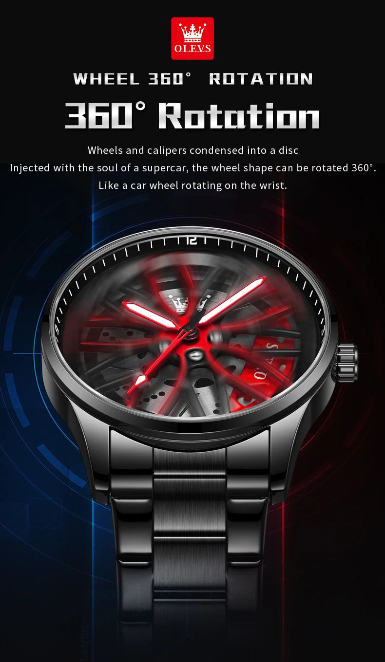 OLEVS Men Watches Waterproof Rotary Sport Car Rim Man Luxury Watch High Quality Fashion Stainless Steel Quartz Men's Watches