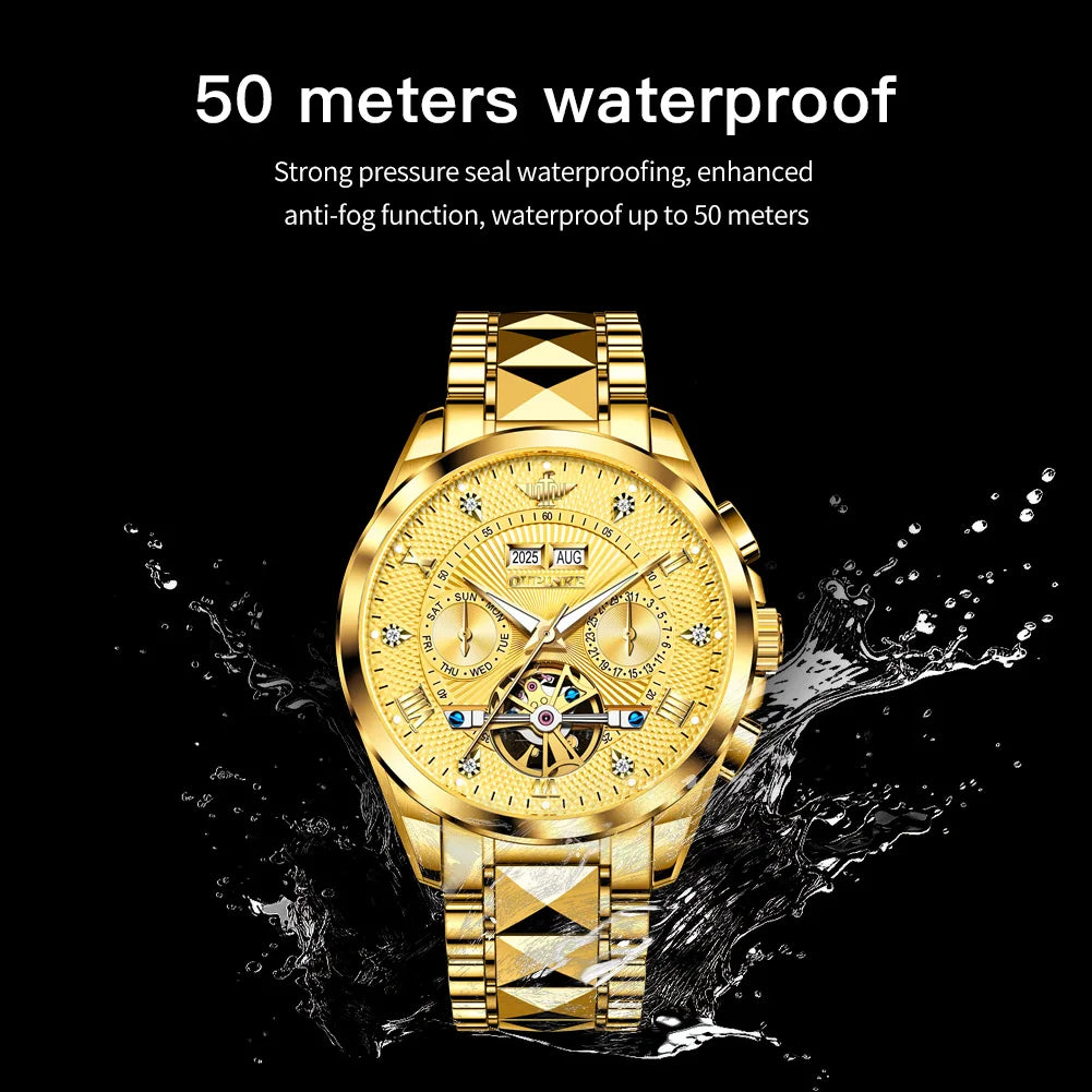 OUPINKE 3270 Mens Watch Automatic Mechanical Watch﻿ Waterproof Luminous Watches For Man Tungsten Steel Imported Movement Reloj