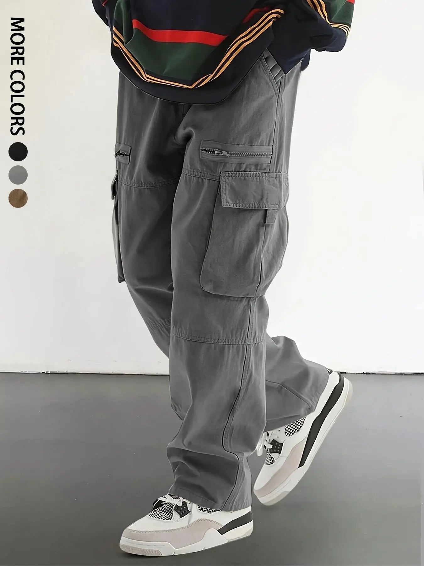 Men's Regular Plain Outdoor Overalls with Drawstrings and Large Flap Pocket Pantss, Personalized Zipper Design, Suitable for Holiday, Street, Daily Leisure, Mountaineering Travel, Multi-Scenario Matchinging, Suitable for All
