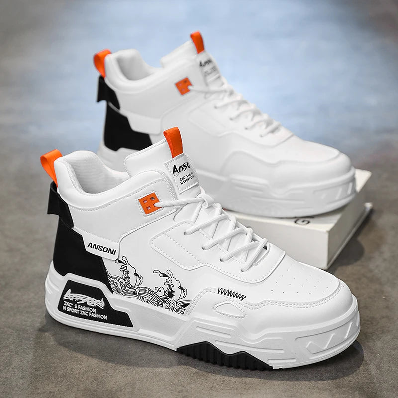 Men's High Top Sport Shoes Summer Autumn Original Versatile Heightening Casual Motion Putian Trendy Shoes round Toe Polyurethane