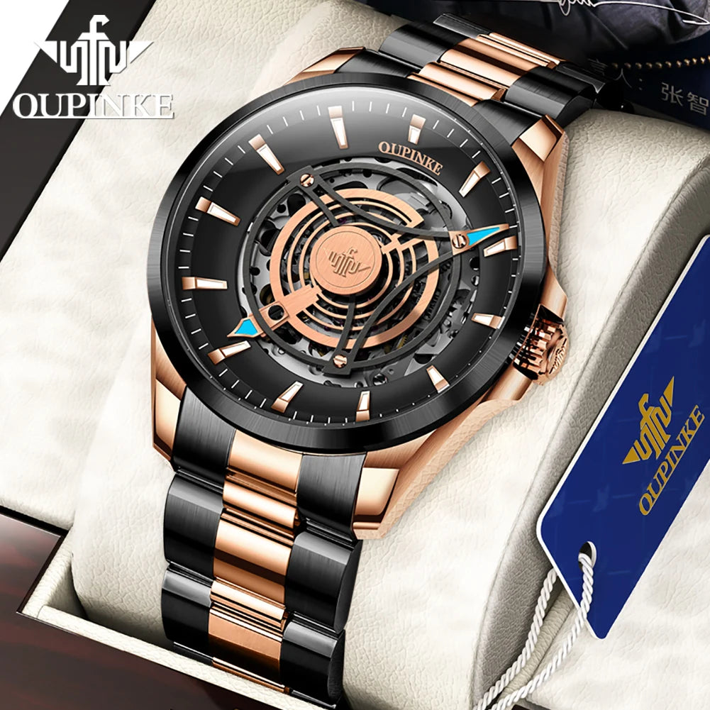 OUPINKE 3206 Men's Watches Sky Eye Automatic Mechanical Wristwatch for Man Waterproof Stainless Steel Luminous Sapphire Luxury