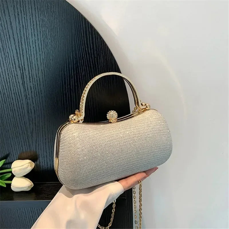 Shiny Mini Evening Bag, Rhinestone Chain Purse
