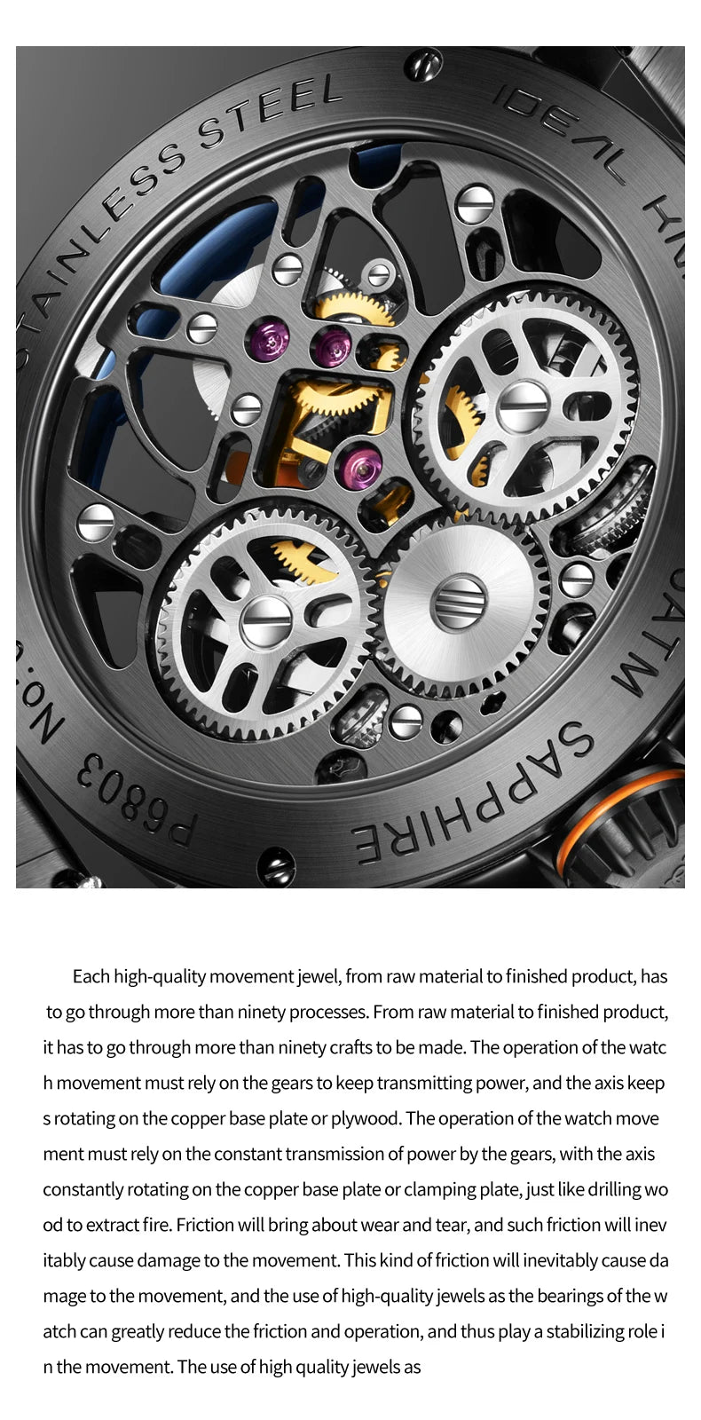 IDEAL KNIGHT 6803 Tourbillon Watch Automatic Mechanical Watch Luminous Waterproof Clock High Quality Fashion Business Men Watch