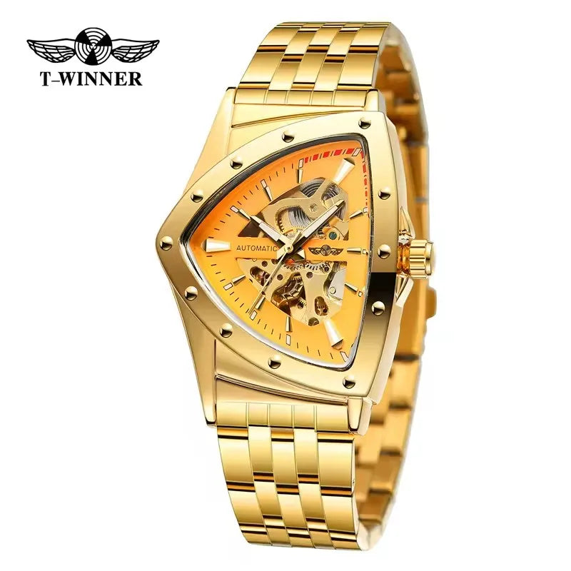 Winner 395S Premium Men's Luxury Automatic Mechanical Watch Stainless Steel Hollow Triangle Skeleton Dial Casual Men's Clock
