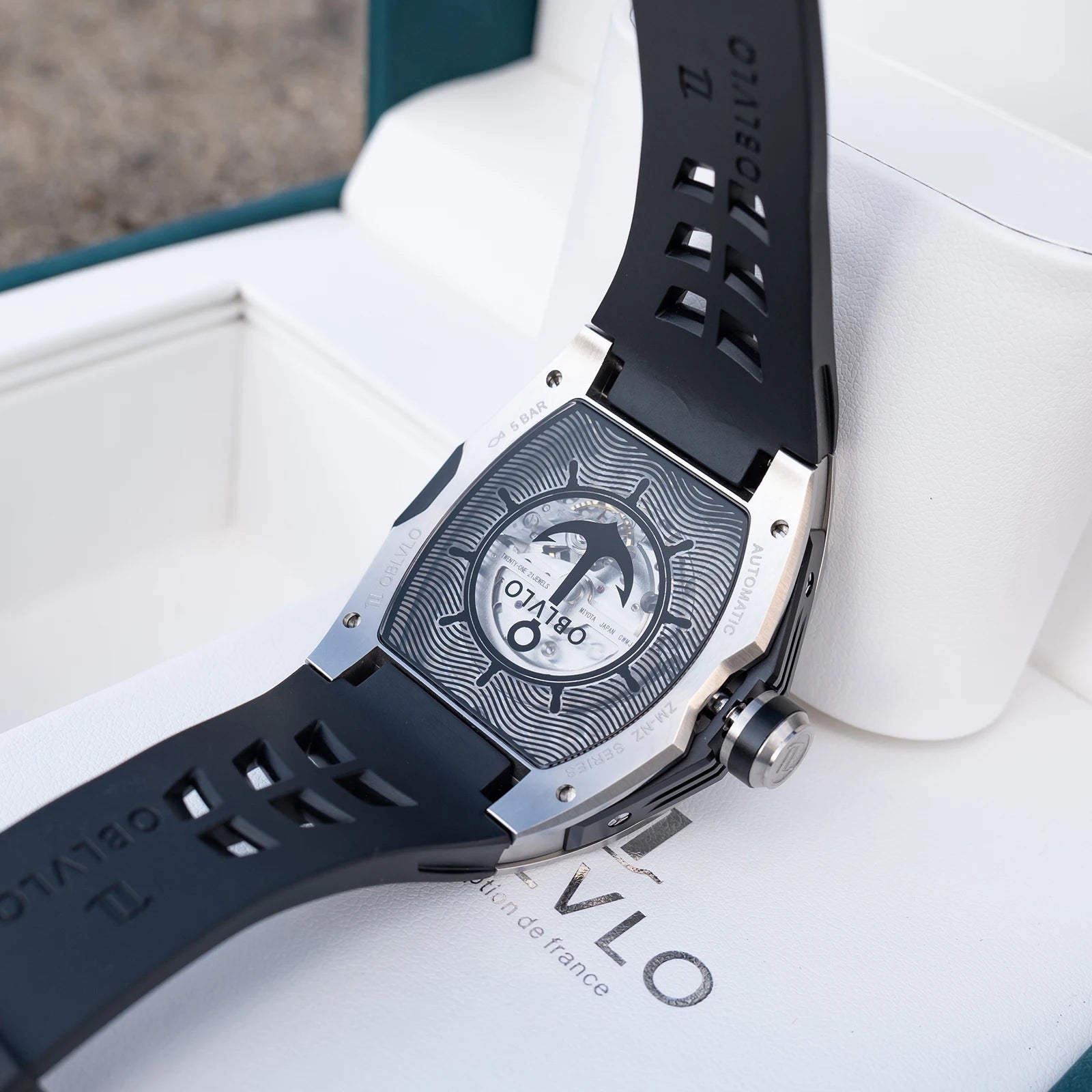 OBLVLO Top Luxury Men's Designer Skeleton Watc Fashion Tonneau Super Luminous Rubber Band Automatic Watches Relojes ZM