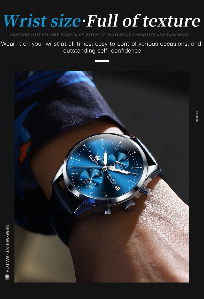 OLEVS Original Men's Watches Luxury Top Brand Leather strap Quartz Male WirstWatch Waterproof Date Business Quartz Watch for Man
