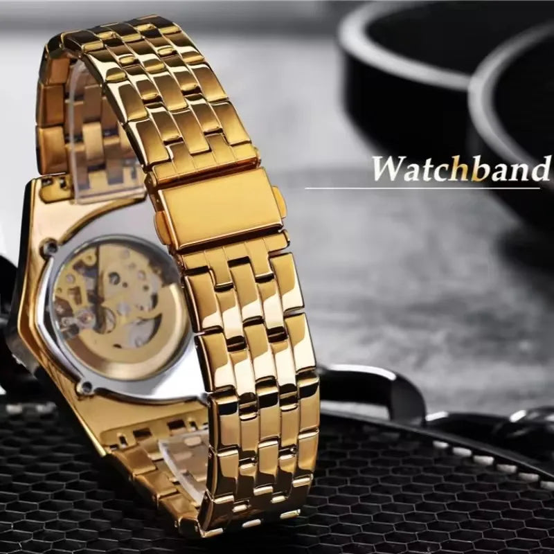 Winner 395S Premium Men's Luxury Automatic Mechanical Watch Stainless Steel Hollow Triangle Skeleton Dial Casual Men's Clock