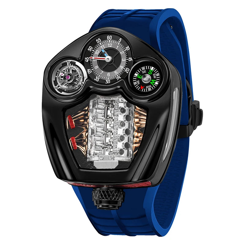 2025 Pindu brand watch men's gold black engine series quartz silicone strap business watch adjustable time watch