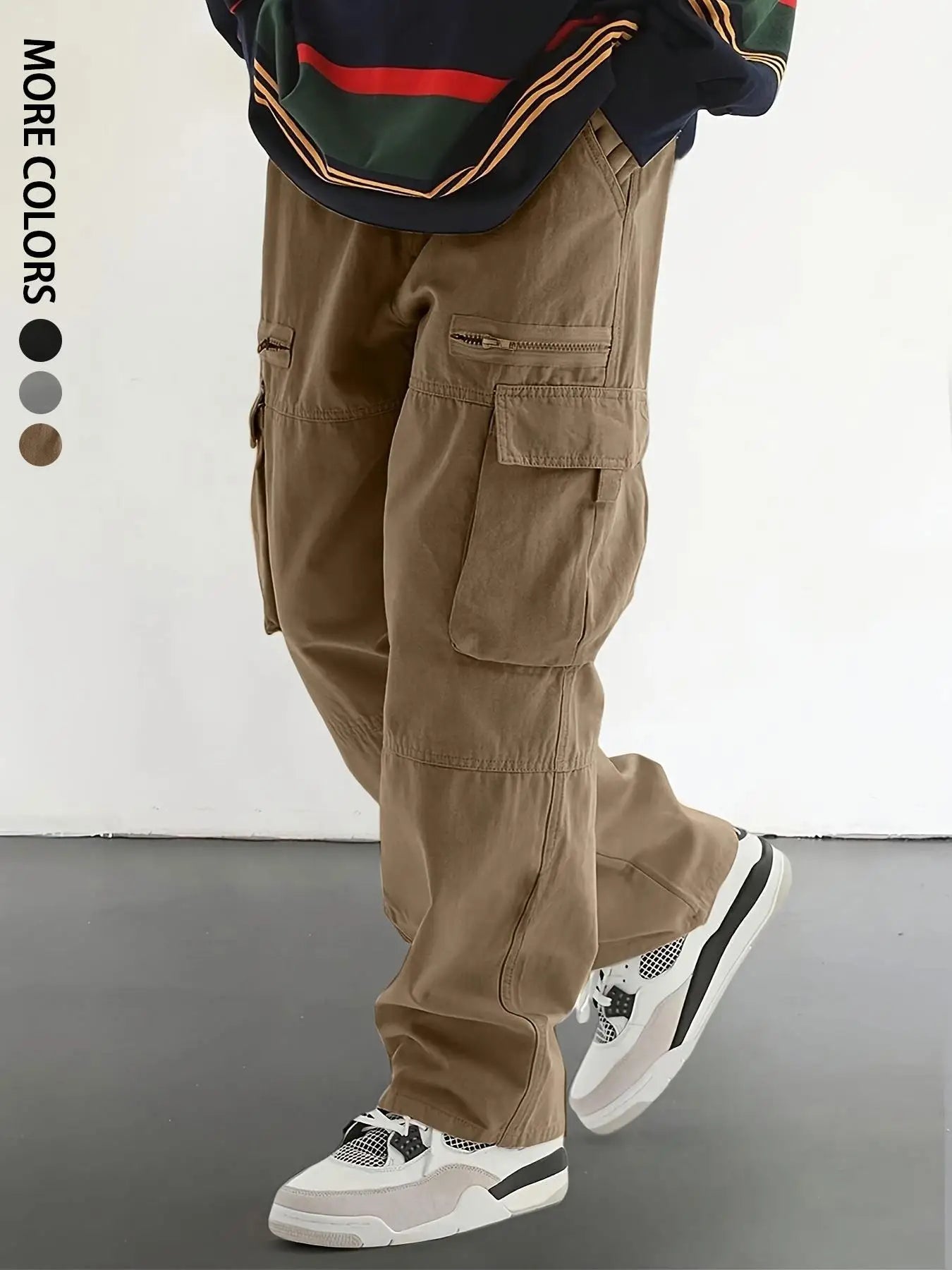 Men's Regular Plain Outdoor Overalls with Drawstrings and Large Flap Pocket Pantss, Personalized Zipper Design, Suitable for Holiday, Street, Daily Leisure, Mountaineering Travel, Multi-Scenario Matchinging, Suitable for All