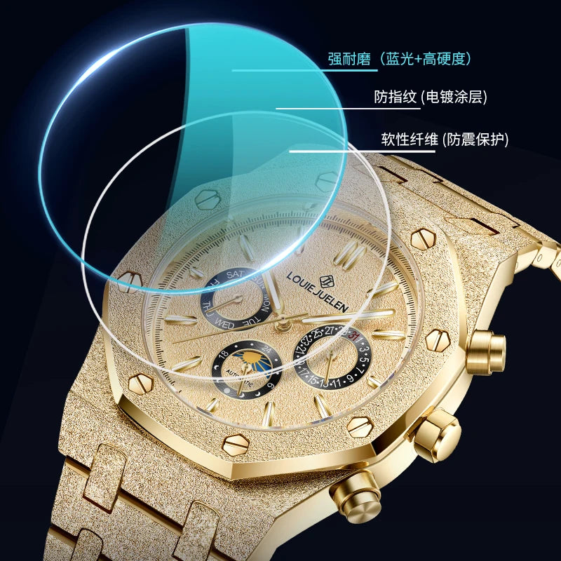 LOUIE JUELEN New Men Watch Top Brand Luxury Mechanical Automatic Stainless Steel Waterproof Moon Watch Luminous Wristwatch Clock