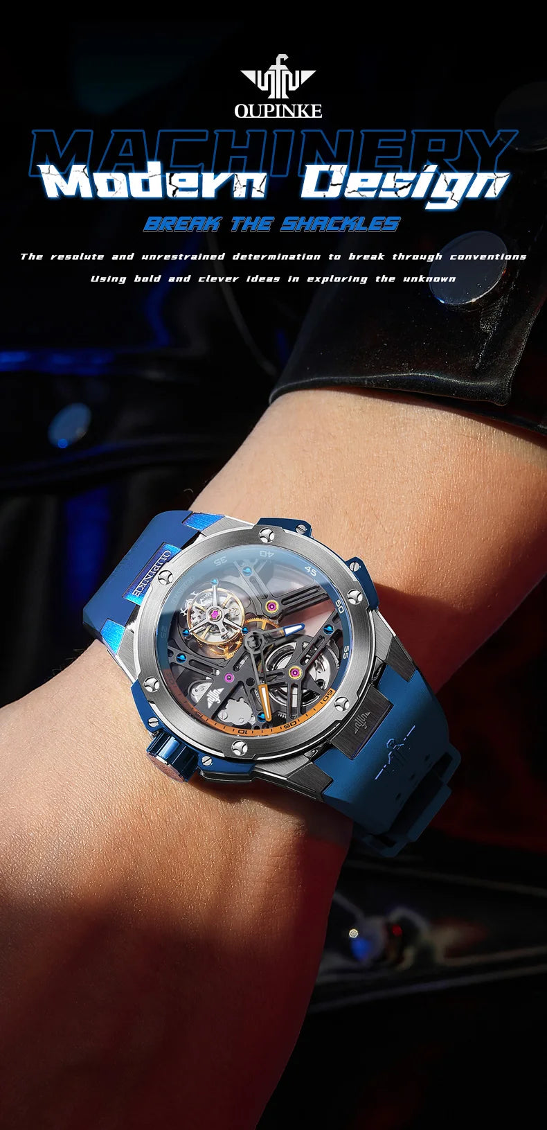 OUPINKE 8003 Real Tourbillon Watch Automatic Mechanical Watch for Men Skeleton Hollowed Transparent High-end Luxury Wristwatches