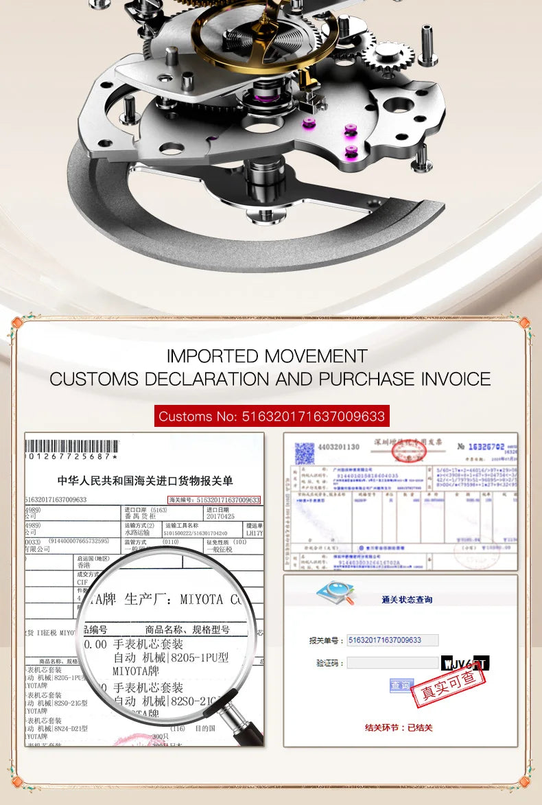 OUPINKE Women's Watches Luxury Fashion Love Diamond Dial Original Automatic Mechanical Watch for Ladies Waterproof Sapphire