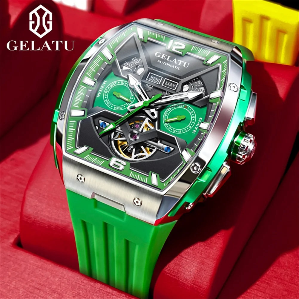 GELATU 6013 Luxury Men Hollow Automatic Mechanical Watch Waterproof Multi functional Original Men Watch Formal Watch Reloj