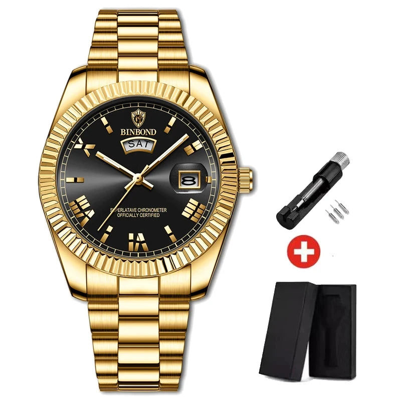 2025 New Men Business Watches Fashion Arabic Dial Steel Band Male's Luminous Waterproof Quartz Watch Set(Gift box regulator Box）
