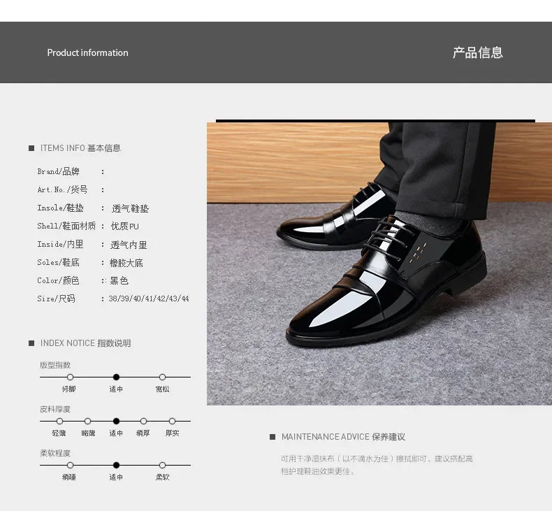 Business Dress Men Shoes Luxury Mens Dress Shoes Patent Leather Oxford Shoes for Men Oxfords Footwear High Quality Leather