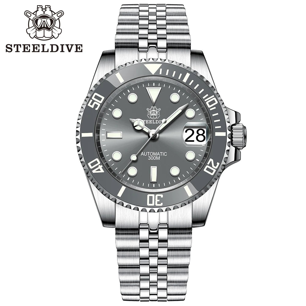 SD1953 Gray Dial Stainless Steel NH35 Watch Steeldive 40.5mm STEELDIVE Brand Sapphire Glass Men Diver Watches reloj hombre
